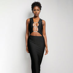 Black Cutout Nightclub Party Dress Lace up Design Slim Fit