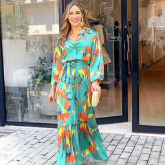 Vestido elegante de oficina con cordones y manga larga estampado para