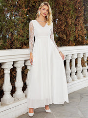 Dress Slim White Wedding Dress Lace V neck Dress Chiffon Wedding Clothes