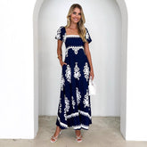 Vacation Printed Beach Dress Smocking