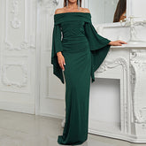 Evening Dress off Shoulder Long Sleeve Slim Fit Slit Dress Cocktail Dress
