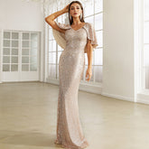 V Neck Sequ Cocktail Sheath Mid Length Bridesmaid Dress Evening Dress