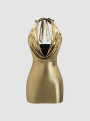 Tight Kardashian Halter Sheath Dress Swing Collar Halterneck