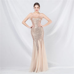 Vestido de noche largo con lentejuelas y malla de plumas de avestruz de Craft Order