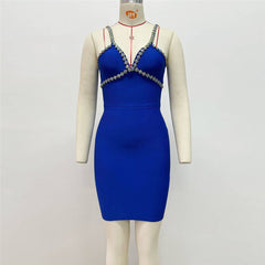 Sling Deep V Plunge Neck Sleeveless Diamond Bandage Dress Party Party Slim Slimming Dress