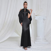 Strapless Solid Color Hollow Out Cutout out Halter Sheath Dress