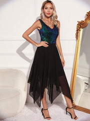 Vestido retro de gasa con costuras verdes