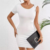U Collar Short Sleeve Sheath Dress