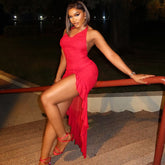 Elegant Solid Color Fishtail Dress Sleeveless V neck Mid Length Dress