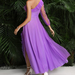 Maxi Dress Large Slant Shoulder High Slit Cocktail Elegant Senior Evening Dress