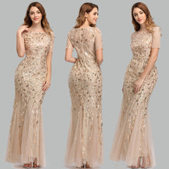 Banquet Host Slim Mesh Sequ Evening Dress Fishtail Dress for
