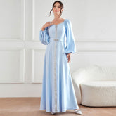 Middle East Muslim Elegant High Waist Rhinestone Dress Robe