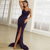 Elegant Party Sequined Suspender Cocktail Sheath Small Trailing Evening Dress