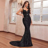 Vestido de fiesta de graduación con lentejuelas, sin mangas, de alta gama, asequible, de lujo, con cola de pez, vestido de noche elegante