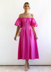 Casual Solid Color off-Neck Lantern Sleeve High Waist Dress for