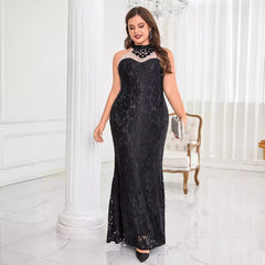 Plus Size Solid Color Small Round Neck Sleeveless Dress Elegant Slim Fit Sheath Cocktail Evening Dress