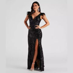 Slim High Density Sequined Cocktail Evening Dress