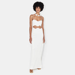 Wave Mesh Spaghetti Strap Dress Cropped Outfit See through Split Dress