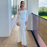 Personality Slim Fit Halterneck Long Sleeved Lace up off Shoulder Dress