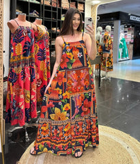 Sleeveless Swing Printed Long Sling Dress