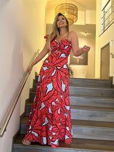 Elegant Print High Waist Maxi Dress Suspender Dress