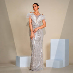 Elegantes ärmelloses Pailletten-Cocktailkleid mit Rundhalsausschnitt für Brautjungfern
