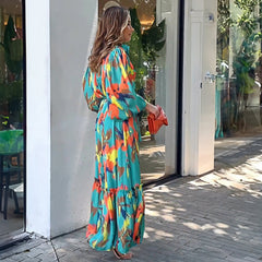 Vestido elegante de oficina con cordones y manga larga estampado para