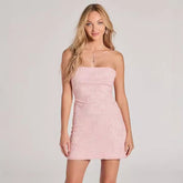 Dress Slim Fit Pink Sling Elegant Sequ