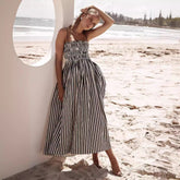 Striped Printed Rubber BLarge Swing Pocket Sling Dress