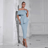 Wear Blue off the Shoulder Ruffled Slim Fit Party Dress