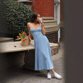 Collection Sleeveless Spaghetti Straps Slimming Imitation Denim Dress