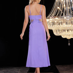 Tassel V Neck Low Cut Stitching Elegant High Grade Strap Sheath Dress High Grade Pure Evening Dress