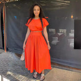 Lantern Sleeve High Waist Princess Dress Two Piece Sets