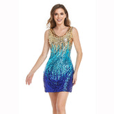 Vestido de cóctel corto sin mangas con escote en V doble, bordado, colorido, forro completo, elástico, para uso diario