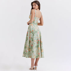 Vestido lencero floral sin espalda con abertura y largo medio para vacaciones