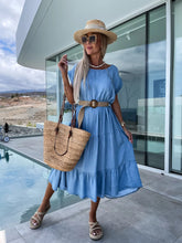 Casual Solid Color Simple Round Neck Short Sleeve Midi Without Belt