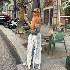 Strap off Neck Lace Stitching Irregular Asymmetric Dress