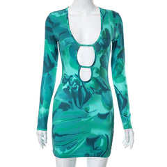 Vestido corto estampado de manga larga