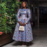 Crew Neck Long Sleeve Tight Waist Mid Length A line Pleated Dress