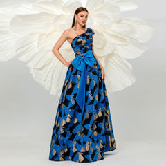 High End Sleeveless Elegant One Shoulder Diagonal Collar Cocktail Lace Up Evening Dress Bridesmaid Dress Large Swing