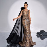 High End Sleeveless Elegant V neck Long Sequined Fishtail Evening Dress Bridesmaid Dress