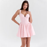 V neck Plaid Cinched Sleeveless Sling