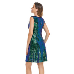 Colorful Two Color Sequined Cocktail Dress Round Neck Sleeveless Loose A Line Dress