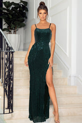 Sleeveless Split Sequined Slim Dress Cocktail Evening Dress