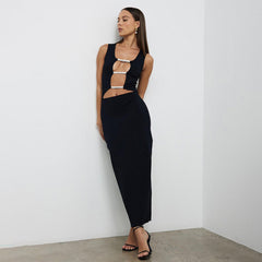 Black Cutout Nightclub Party Dress Lace up Design Slim Fit