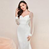 French Elegant Mesh Stitching Sleeves Fishtail Dress Gift
