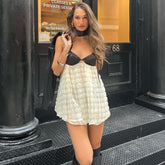 Lace Stitching Floral Short Contrast Color Slimming Bare Back Dress