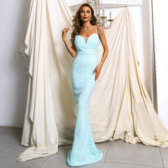 Abendkleid für Bankett, Jahreshauptversammlung, Gastgeberparty, Trägerkleid mit Meerjungfrauenschnitt, Paillettenkleid, Ballkleid
