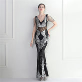 Positioning Floral Heavy Industry Beaded Long Fish Tail Evening Dress Suitable Attending Formal Occasions
