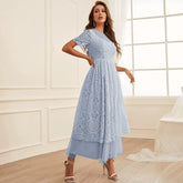Lace Stitching Mesh Solid Color Dress
